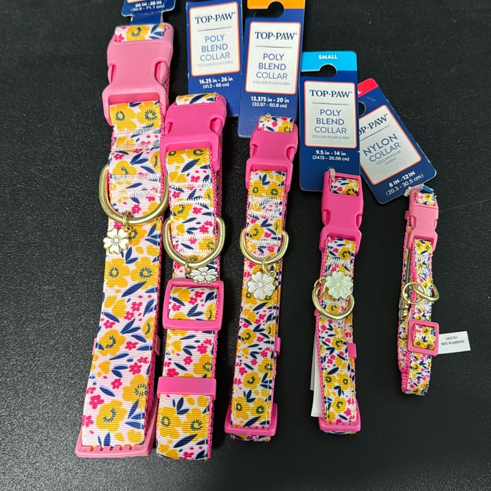 Pink and yellow dog collar with flower